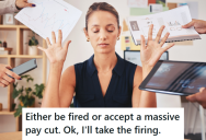 Company Got Bought Out By Another Organization, And Employee’s New Boss Was Running Things Terribly. But When She Gave Him The Option To Take A Pay Cut Or Get Fired, He Sued Them And Won.