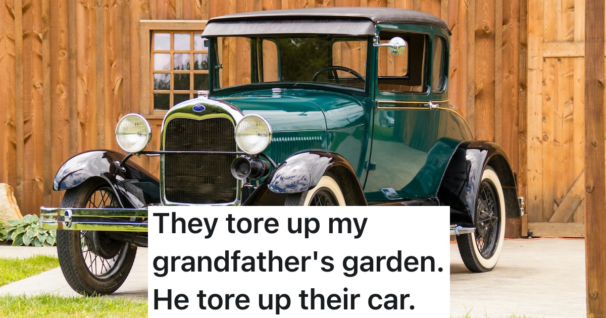 old fashioned car parked in driveway