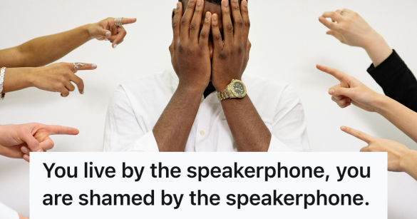 embarrassed man with fingers pointing at him