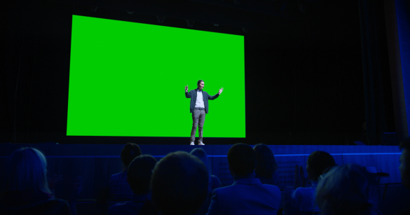 presenter in front of green screen