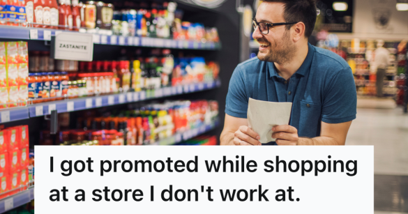 happy man shopping at a grocery store