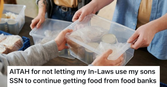 handing over containers of food