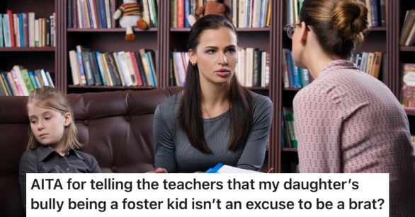 woman and daughter talking to teacher