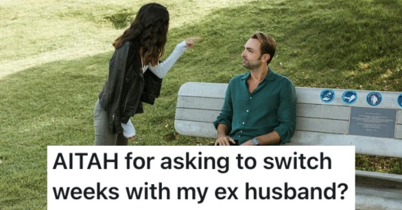 woman arguing with man on park bench