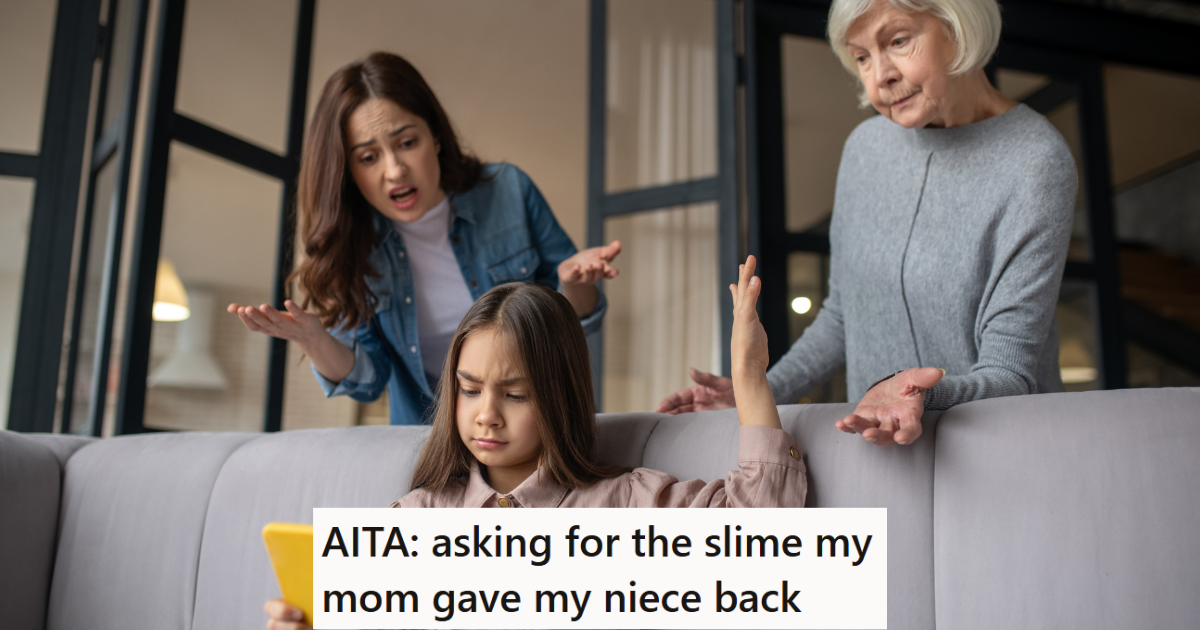 little girl sits on couch while young woman and older woman look upset