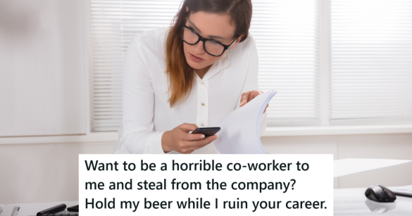 female employee analyzing reports with phone