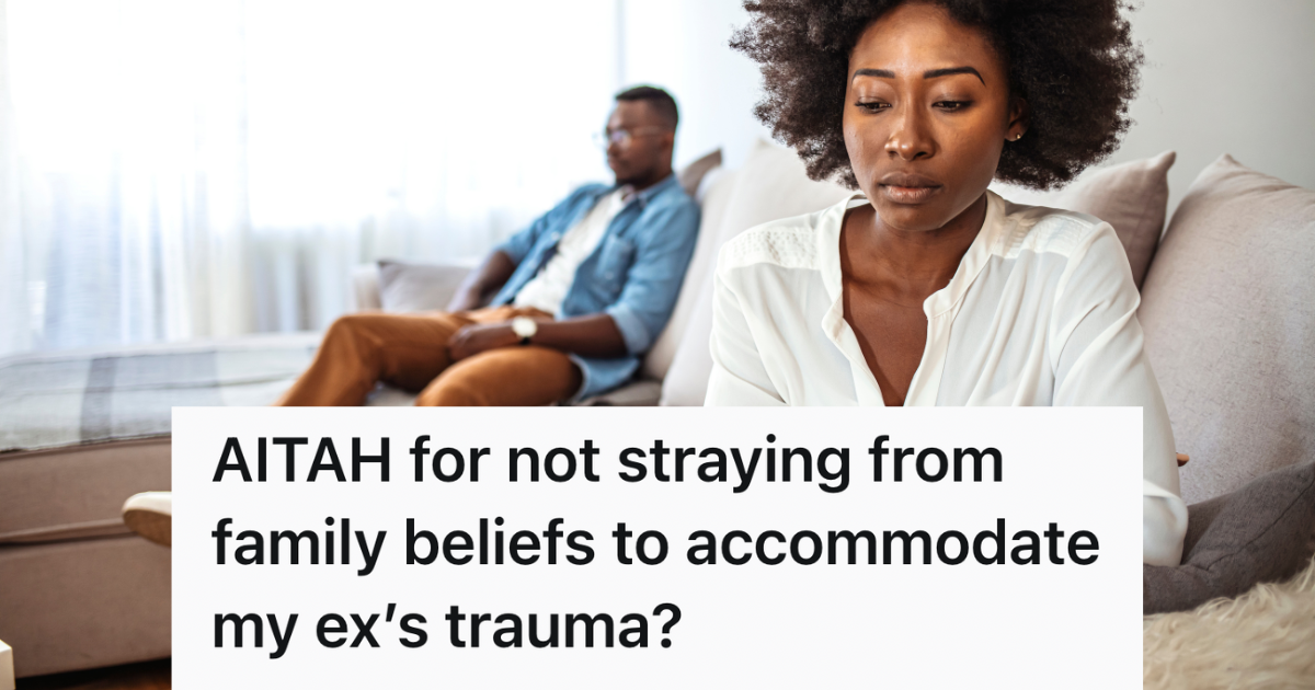 woman looking upset with her boyfriend in background