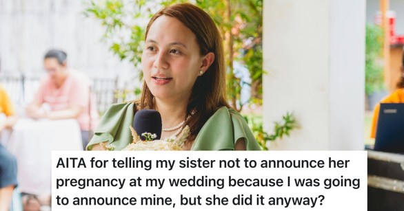 woman speaking on microphone at wedding