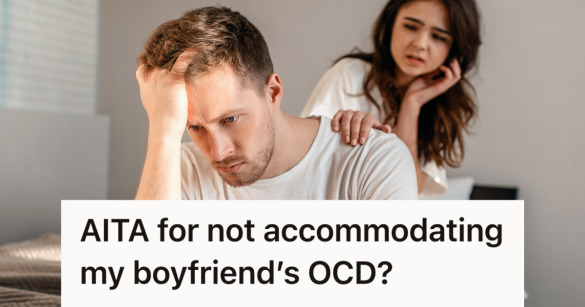 woman putting her hand on boyfriend's shoulder