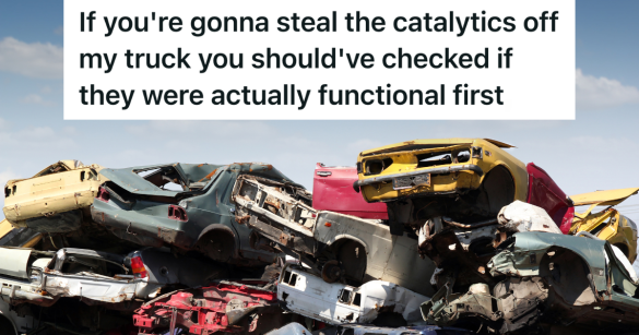wrecked car in a junk yard