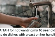 Mom And Her Boyfriend Are At Odds Because Her Teenage Daughter Won’t Do The Dishes, But Mom Thinks Having A Cast Is A Good Reason To Sit Out The Chore For Awhile