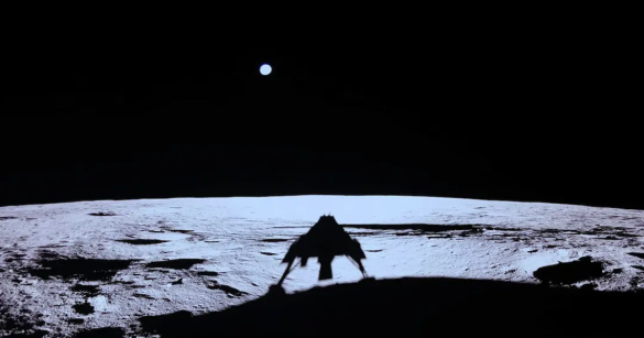 Shadow of Blue Ghost lander on the moon