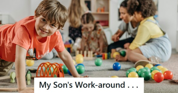 Cheeky little boy making a mess with toys