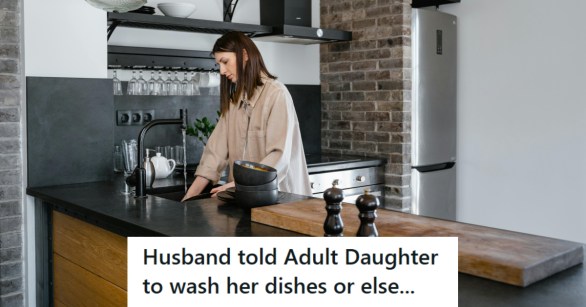 Woman washing and drying her dishes in the sink