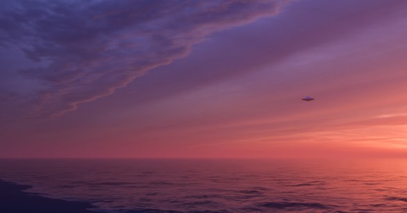 ufo in the sunset over water