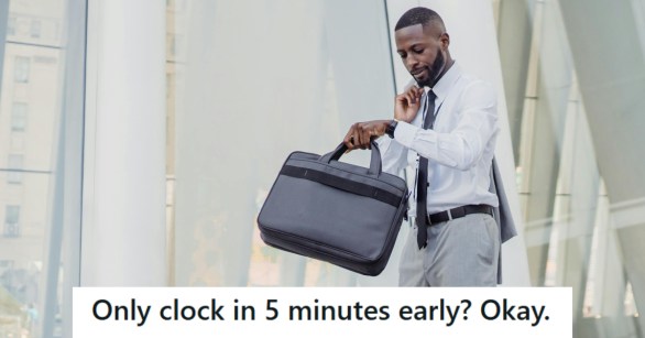 Man looking at his watch as he walks into work