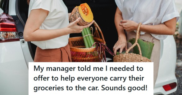 Woman helping another woman put groceries in the car