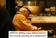 Annoying Man At A Restaurant Kept Snorting While He Was Eating, And The Sounds Were So Gross That A Lady At A Nearby Table Warned Him To Not Do It Again Or She Would Puke On Him