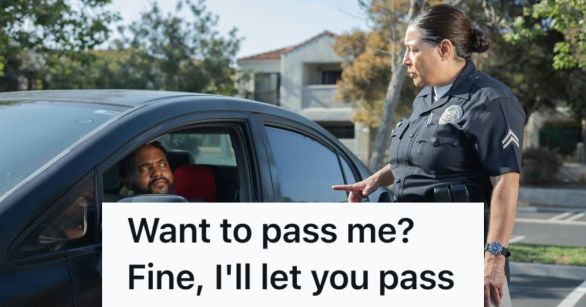 Police officer talking with driver