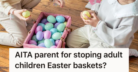 Kids and a basket of Easter eggs