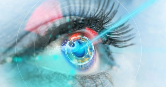 an eye with a laser light shining into it