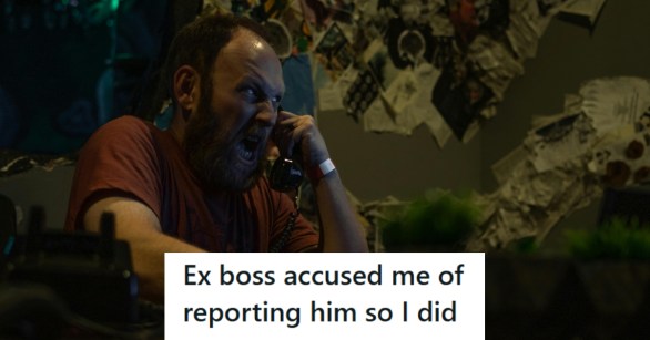 Man sitting in a dark room yelling into the phone