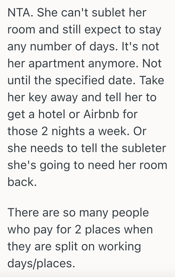 Screenshot 2025 04 01 at 9.36.13 PM Woman Is Subletting Her Room While Shes Out Of Town During The Week, But Wants To Sleep On The Couch On The Weekends