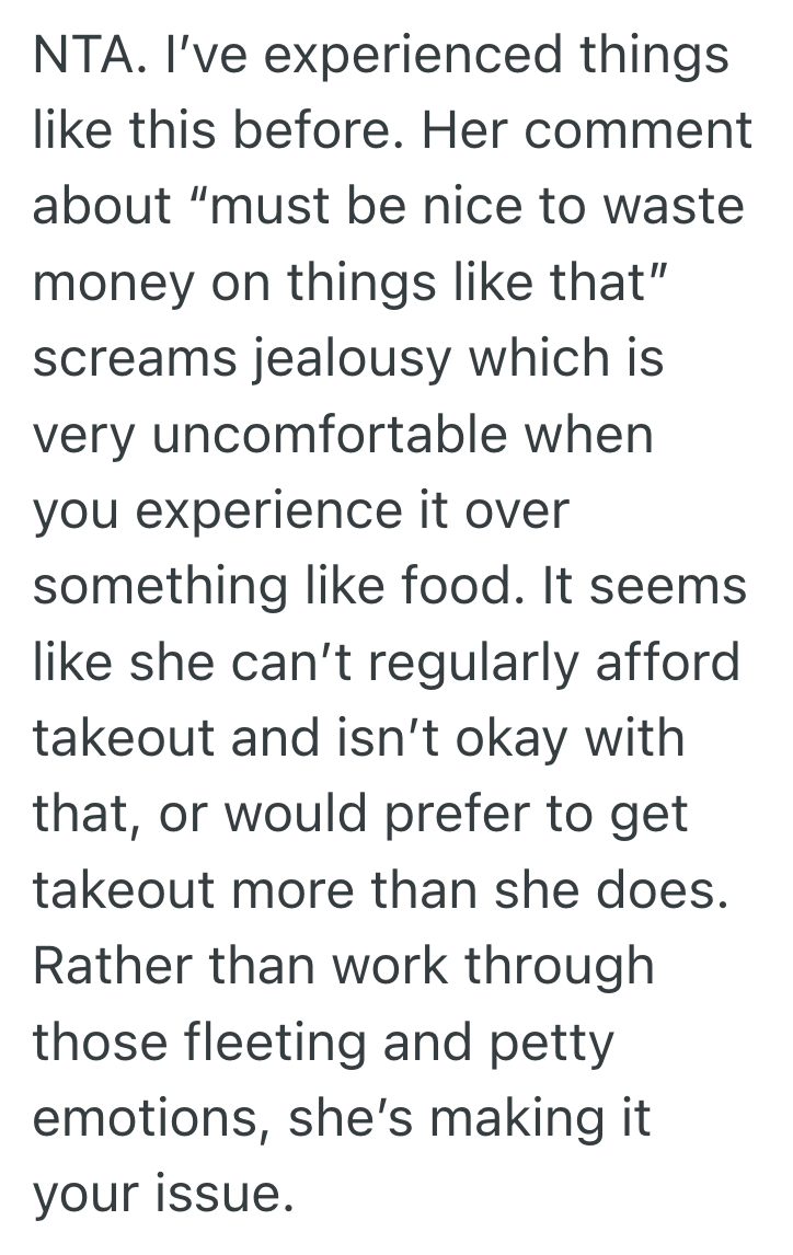 Screenshot 2025 04 06 at 2.45.53 PM Friend Kept Judging Her For Spending Money On Takeout Food, So She Finally Snapped And Told Her To Mind Her Own Business