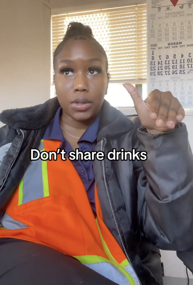 woman talking about why it's bad to share drinks