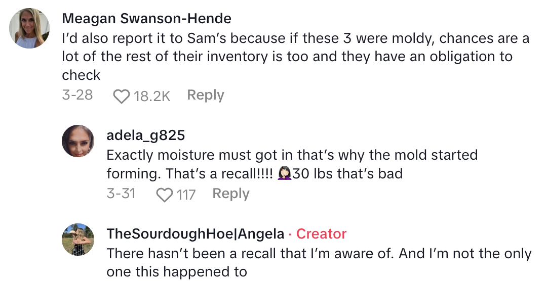 Screenshot 2025 04 17 at 4.39.52 PM Sams Club Shopper Wasnt Happy To Find Out The Bags Of Flour She Bought Were Moldy