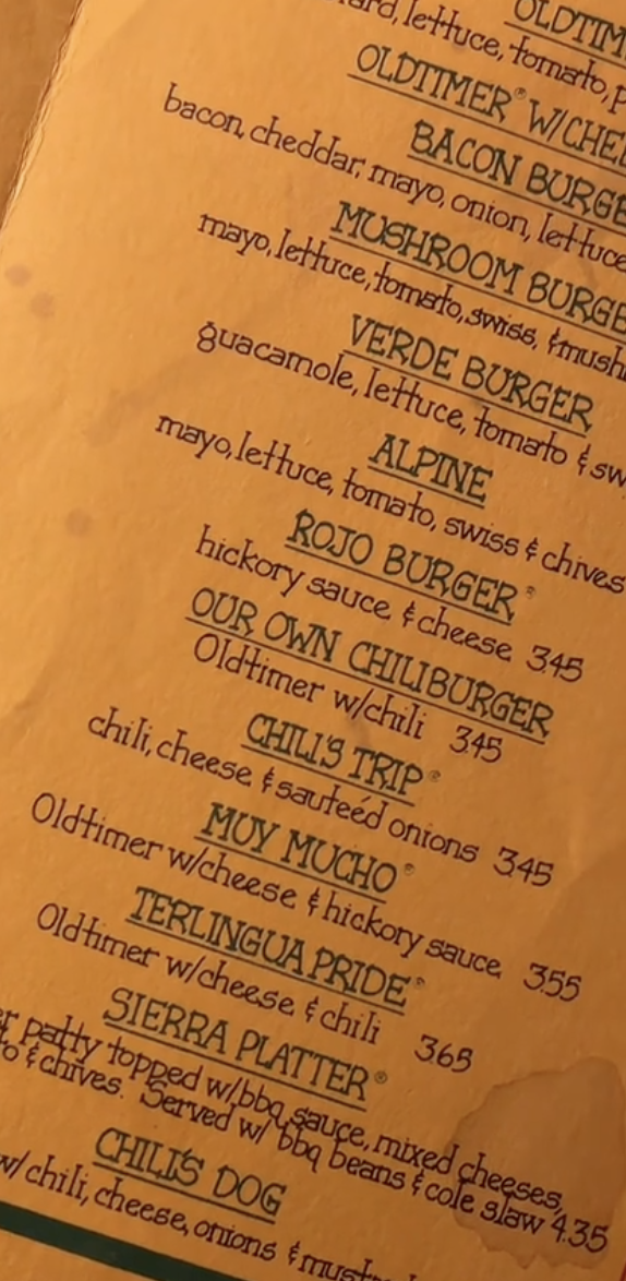 old restaurant menu from the 1980s