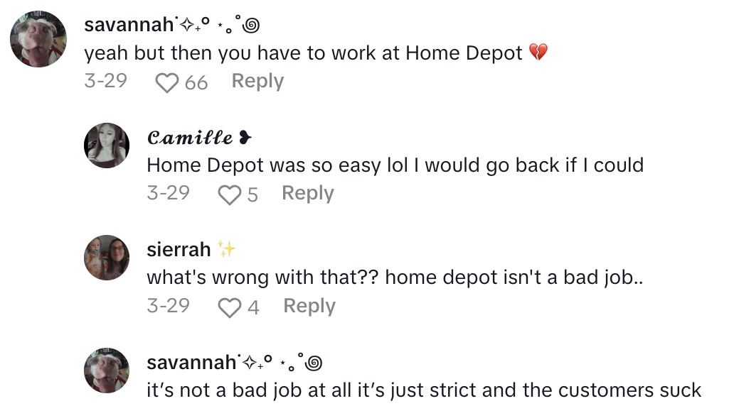 Screenshot 2025 04 17 at 4.55.36 PM Home Depot Employee Said People Should Consider Working For The Company Because Of The Free Lunches