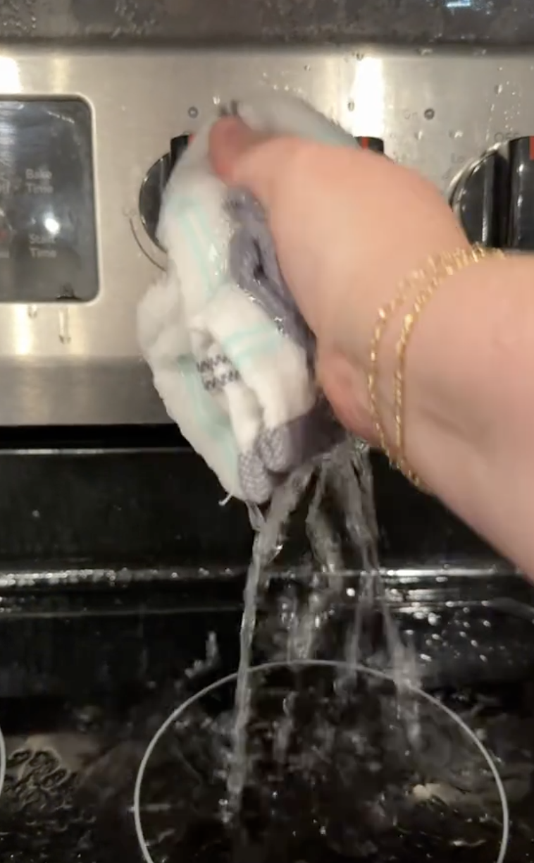 squeezing water out of a rag