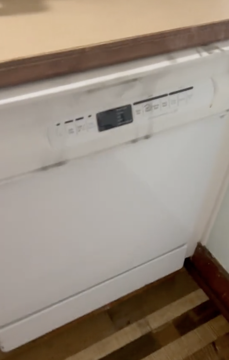 a white dishwasher in a kitchen