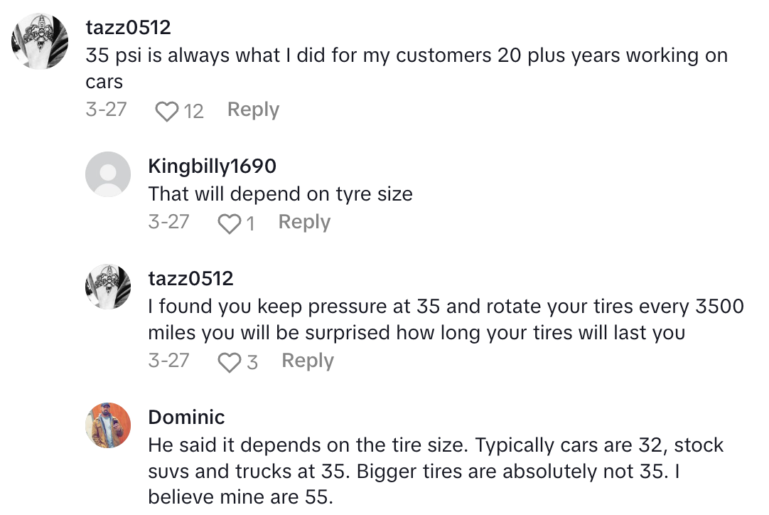 Screenshot 2025 04 23 at 8.35.11 AM A Mechanic Said People Need To Ignore The Pressure Ratings On Tires.   You’re not gonna set the tire pressure to the max.