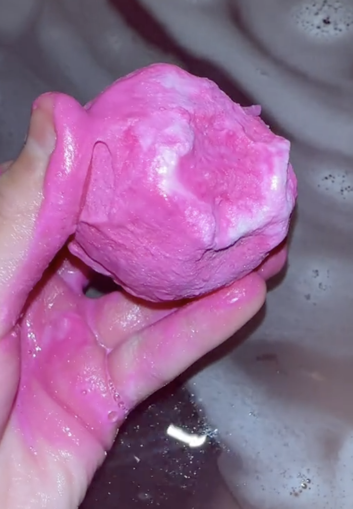 photo of a pink bath bomb