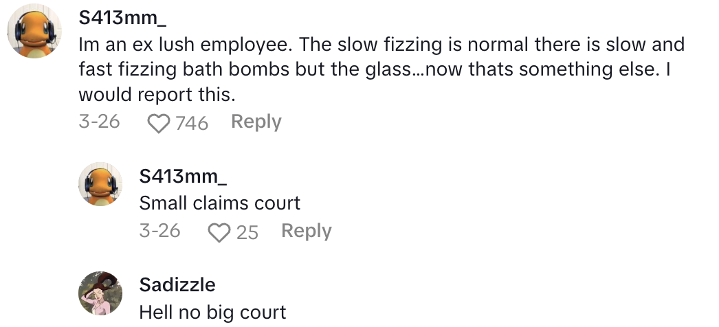 Screenshot 2025 04 23 at 8.41.11 AM A Lush Customer Said That Her Bath Bomb Had Pieces Of Glass In It.   I want them to recall or put an announcement out regarding this.