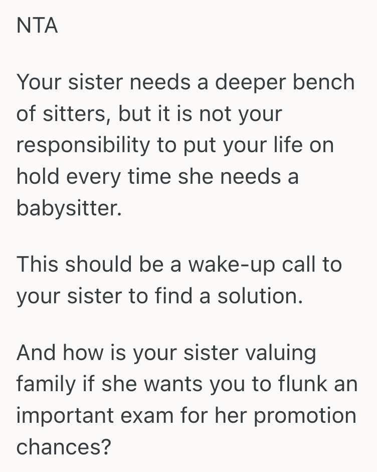 Screenshot 2025 04 27 at 5.47.35 PM Hardworking Student Chose To Prioritize Her Education Over Her Sisters Constant Last Minute Babysitting Requests, But Her Decision Is Turning Her Family Against Her
