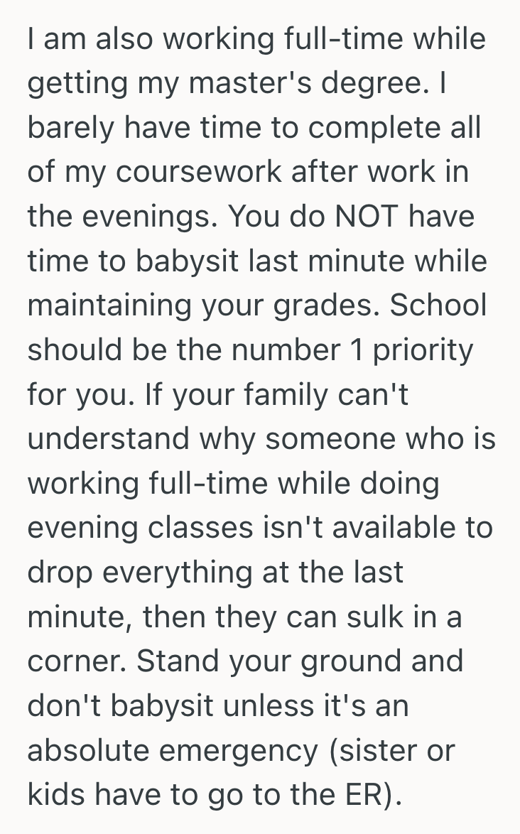 Screenshot 2025 04 27 at 5.48.10 PM Hardworking Student Chose To Prioritize Her Education Over Her Sisters Constant Last Minute Babysitting Requests, But Her Decision Is Turning Her Family Against Her