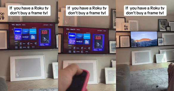 A Roku TV on a shelf