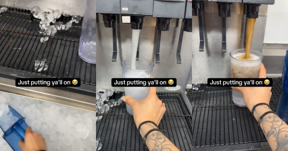 Steph putting soda in a cup