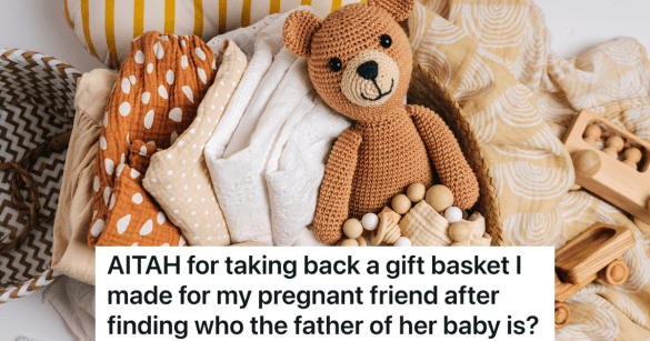 gift basket with teddy bear and baby blankets