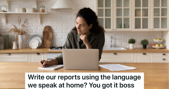 woman writing on paper next to laptop