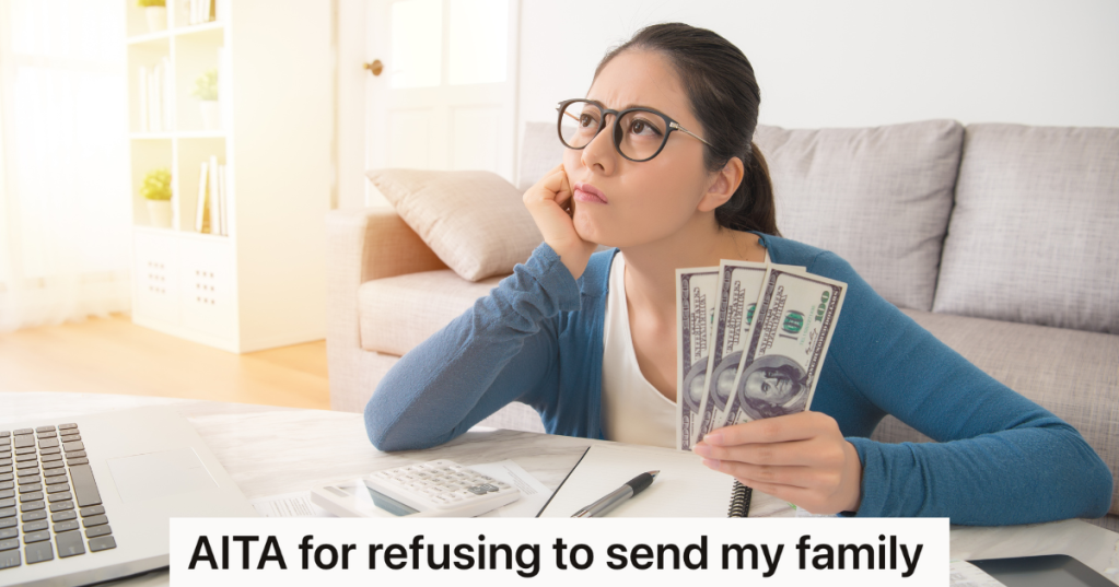 woman holding money and thinking