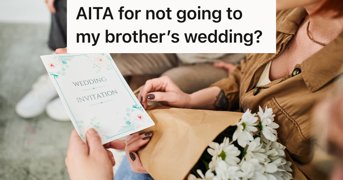 Her Brother Is Getting Married Just Three Months After Getting Engaged, And She Doesnt Want To Go To His Wedding woman holding wedding invitation