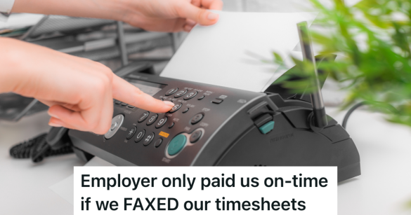 woman using a fax machine