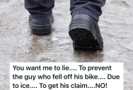 Employee Noticed That The Parking Lot Was Covered In Ice And Very Slippery, So He Wasn’t About To Lie About What Happened When A Motorcyclist Got Hurt