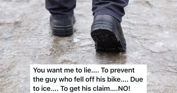 closeup of a man's shoes walking on ground covered in ice