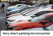 Driver Was Challenged To Squeeze Into A Tight Parking Spot, So They Smushed In Even Though Another Driver Was Making It Extra Difficult