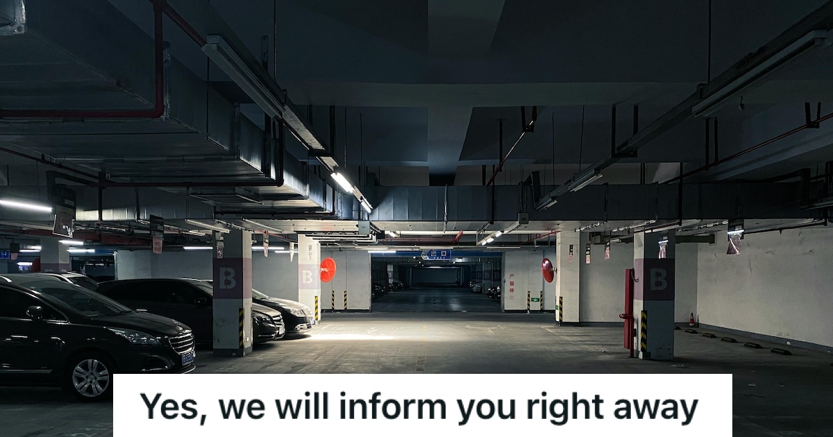 New HR Manager Changed The Companys Parking Policy, So This Man And The Other Employees Strictly Followed It Basement parking lot of a company with a few cars parked in it